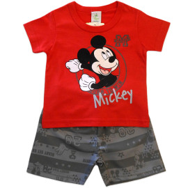 Conjunto Bebê Verão Camiseta Manga Curta e Bermuda Microfibra Estampada Disney Baby Mickey