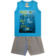 Conj. Infantil Verão Camiseta Regata Praia Fundo do Mar e Bermuda de Sarja Menino Brandili