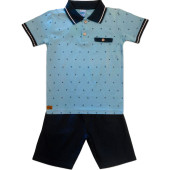 Conj. Infantil Gola Polo Marinheiro Azul e Bermuda de Sarja Azul Marinho Menino Serelepe Kids